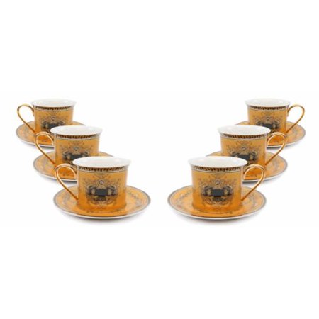 Royalty Porcelain 12-pc Gold Tea Set, Service for 6, Medusa Greek Key,