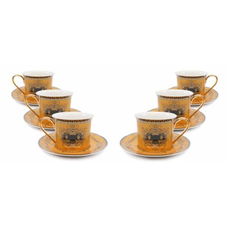 Royalty Porcelain 12-pc Gold Tea Set, Service for 6, Medusa Greek Key, 24K Gold - EK CHIC HOME
