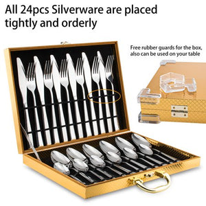 Silverware Set, 24 pcs Stainless Steel Silverware Sets Service for 6 with Luxury Gift Box - EK CHIC HOME