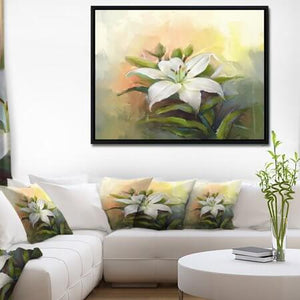 'White Lily Flower Oil Painting' Large Framed Canvas Art Print - EK CHIC HOME