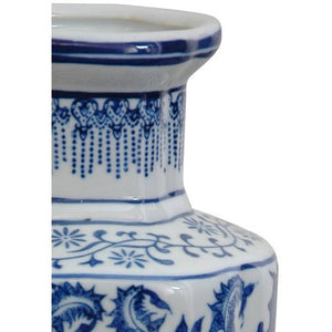 12" Floral Blue & White Porcelain Vase - EK CHIC HOME