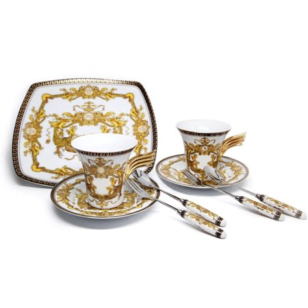 Royalty Porcelain 9-pc White Cake Set for Tea or Coffee - EK CHIC HOME