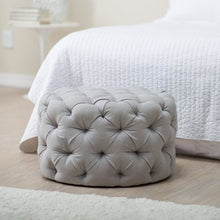 Load image into Gallery viewer, Round Tufted Ottoman - Grey - EK CHIC HOME