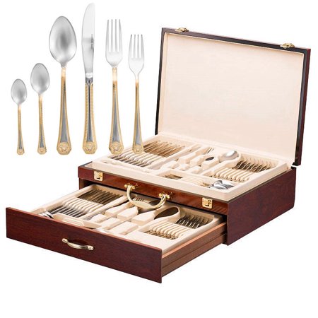 Italian Collection 'Greek Key' 75-Pc Premium Silverware Flatware Serving Set - EK CHIC HOME