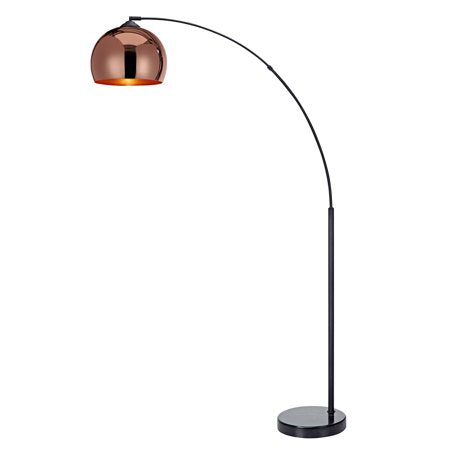 Arquer Arc Floor Lamp with Rose Gold Finished Shade and Black Marble Base - EK CHIC HOME