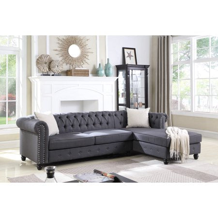 Venice Upholstered 2-Piece Living Room Sectional, Charcoal - EK CHIC HOME