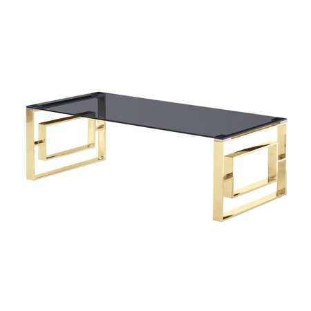 Smoked Glass Top with Gold Plated Frame Coffee Table - EK CHIC HOME
