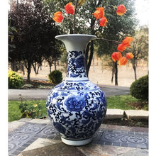 Load image into Gallery viewer, Classic Blue and White Porcelain Floral Decorative Vase - EK CHIC HOME