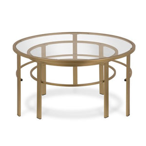 Round Metal/ Tempered Glass Nesting Coffee Tables in Gold - 2 pc Set - EK CHIC HOME