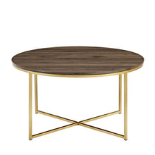 Load image into Gallery viewer, 36&quot; Coffee Table with X-Base - Dark Walnut &amp; Gold - EK CHIC HOME
