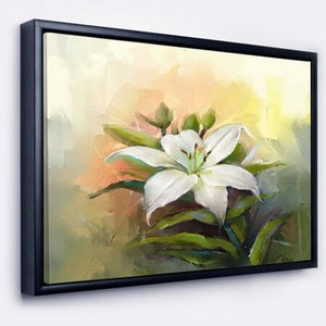 'White Lily Flower Oil Painting' Large Framed Canvas Art Print - EK CHIC HOME