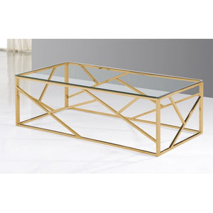 Glass Top Angled Gold Frame Coffee Table - EK CHIC HOME