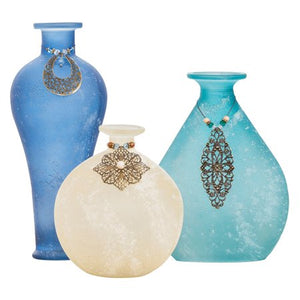 Blue Adorned Vases - Set of 3 - EK CHIC HOME