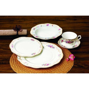 Royalty Porcelain "Ruby Rose" 5-Piece White & Gold Floral Dinnerware Set, 24K Gold - EK CHIC HOME