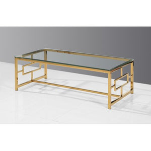 Glass Top with Gold Plated Frame Coffee Table - EK CHIC HOME