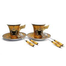 Load image into Gallery viewer, Royalty Porcelain 9-pc Yellow Cake Dessert Set for Tea or Coffee, Luxury Medusa - EK CHIC HOME