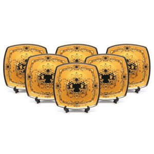 Royalty Porcelain Yellow 10" Dinner Plates, Medusa Greek Key 24K Gold, Set of 6 - EK CHIC HOME