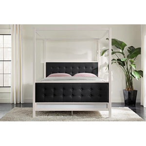 CHIC Soho Modern Canopy Bed, White Metal with Black Linen, Queen - EK CHIC HOME