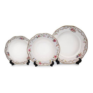 Royalty Porcelain "Ruby Rose" 5-Piece White & Gold Floral Dinnerware Set, 24K Gold - EK CHIC HOME