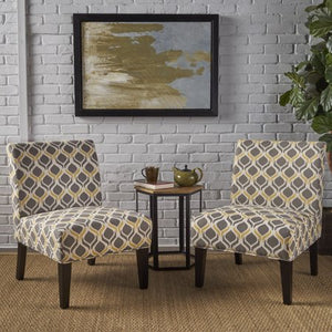 Fabric Slipper Accent Chairs, Set of 2, Yellow/Grey - EK CHIC HOME