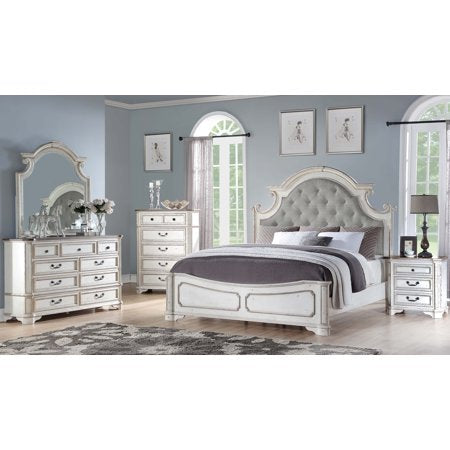 Kyle Antique White Platform 5 Pcs Bed Set, Cal. King - EK CHIC HOME
