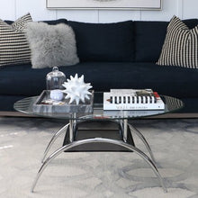 Load image into Gallery viewer, Oval Glass Coffee Table with Black Mesh Shelf - EK CHIC HOME