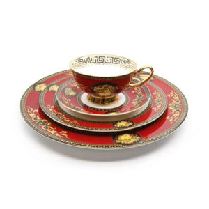 Royalty Porcelain Luxury 5-pc RED Dinner Set for 1 person, Medusa Greek Key - EK CHIC HOME