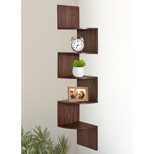 Load image into Gallery viewer, 5 Tier Wall Mount Corner Shelves Walnut Finish - EK CHIC HOME