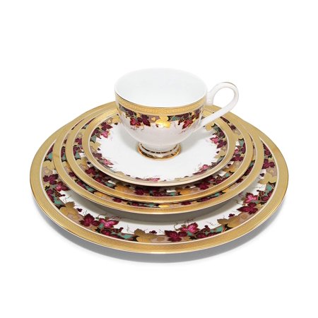 Royalty Porcelain Floral 'Vineyard' 5pc Place Setting for 1, 24K Gold-Plated - EK CHIC HOME