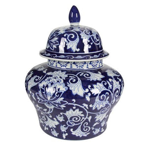 Blue and White Decorative Ceramic Jar Urn, 14 by 17-Inch - EK CHIC HOME
